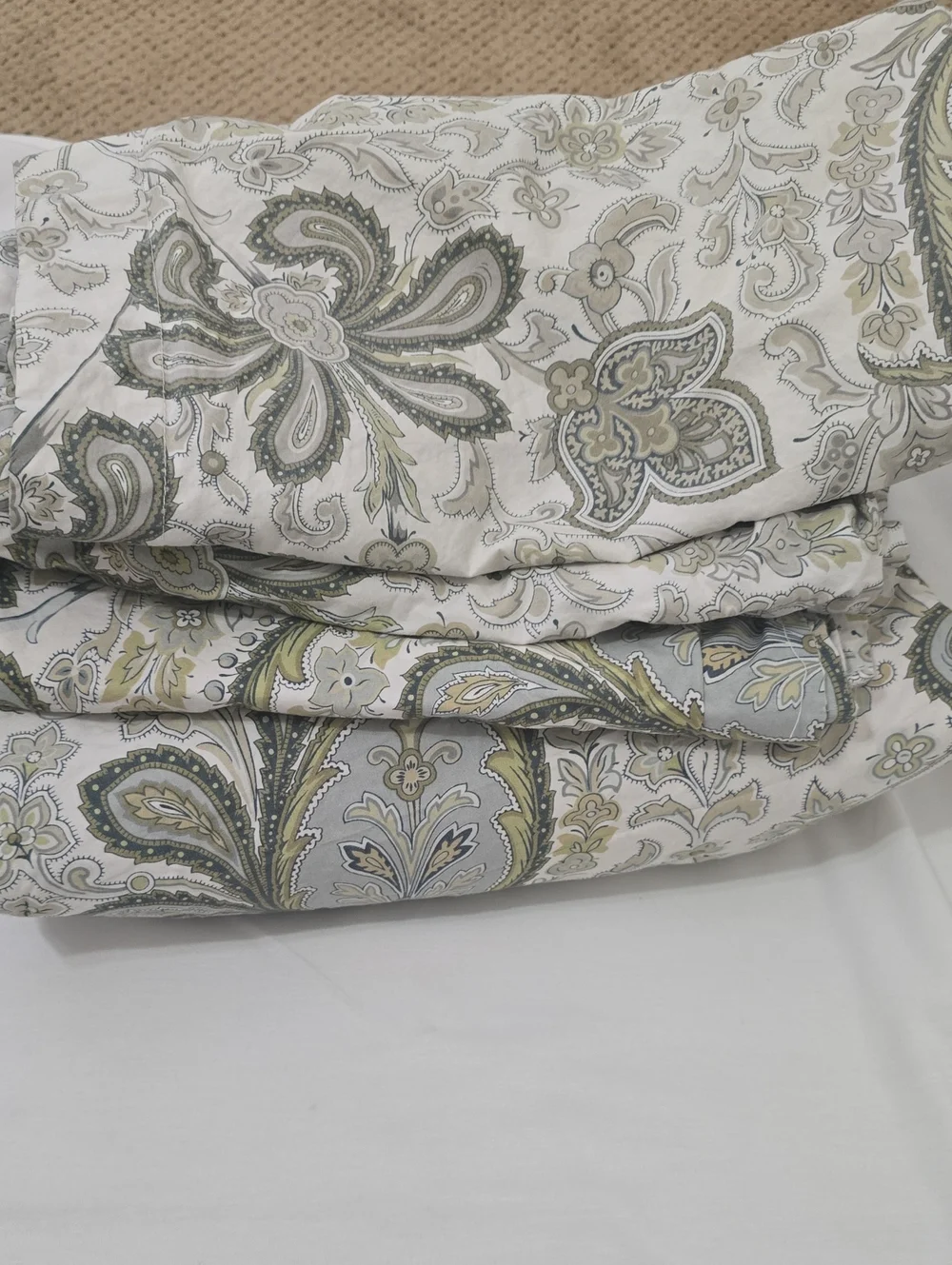 Pottery Barn King Sz Caesarea Duvet Set Green Paisley 4 PCs